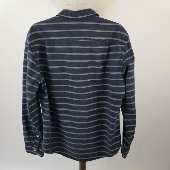 American Eagle Outfitters Blue Gray Striped Prep Fit Button Down Shirt Medium - Picture 2 of 4
